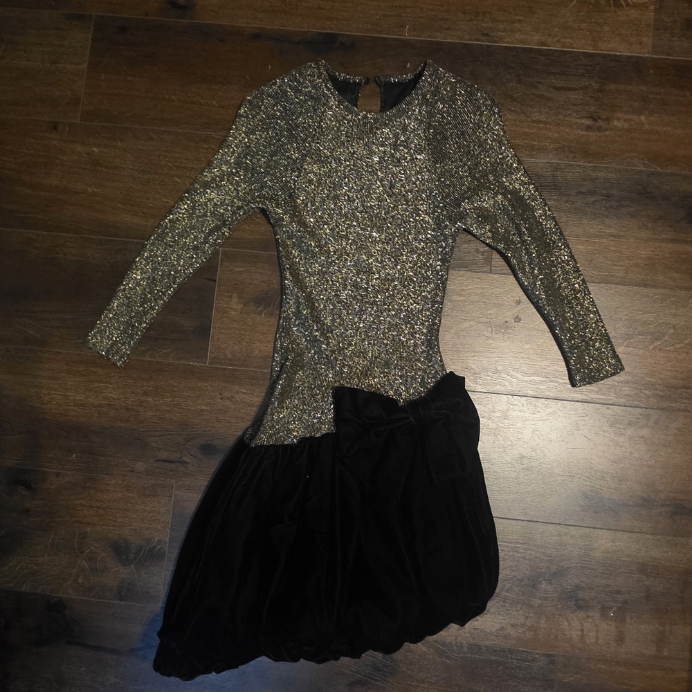 vtg 80s Gold And Black mini dress sz 4 metallic bubble hem - Picture 9 of 16